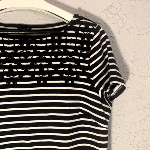 Talbots NEW Embroidered Dress Navy Large Floral Stripe Coastal Office Casual - Picture 7 of 12
